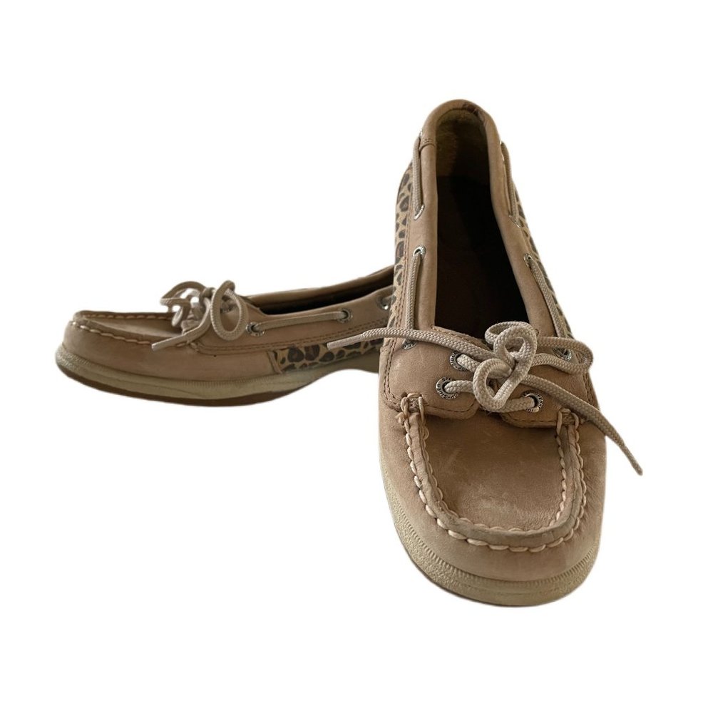 Sperry Women's Tan Top Sider Leather Boat Shoes Size 6 Animal Print 9770116